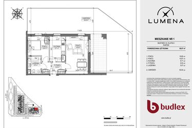 Rzut - Mieszkanie na sprzedaż 2 pokoje o powierzchni 50,67 m² - numer C2.01 w Lumena