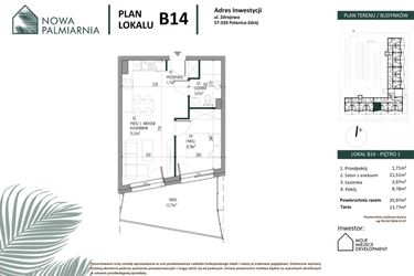 Rzut - Mieszkanie na sprzedaż 2 pokoje o powierzchni 35,97 m² - numer B14 w Nowa Palmiarnia
