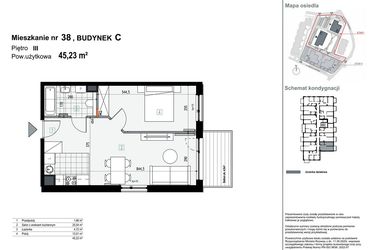Rzut - Mieszkanie na sprzedaż 2 pokoje o powierzchni 45,23 m² - numer C38 w Apartamenty Kopernika