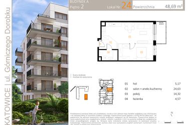 Rzut - Mieszkanie na sprzedaż 2 pokoje o powierzchni 48,69 m² - numer A_24 w Zielony Nikiszowiec