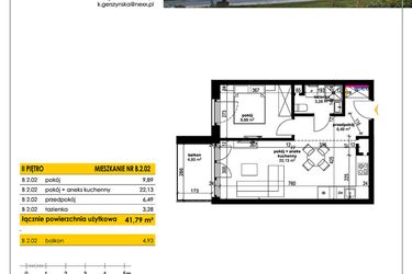 Rzut - Mieszkanie na sprzedaż 2 pokoje o powierzchni 41,76 m² - numer B 2.02 w Park Moniuszki II C
