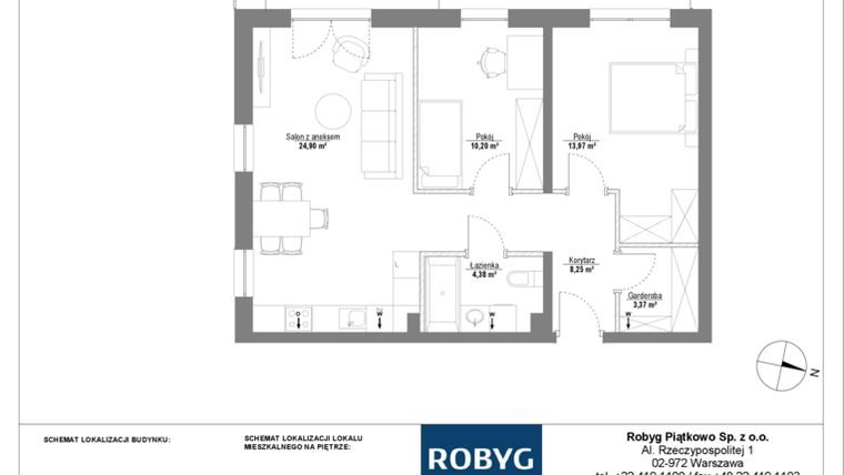 Rzut - Mieszkanie na sprzedaż 3 pokoje o powierzchni 65,07 m² - numer 0M07 w Początek Piątkowo bud. F