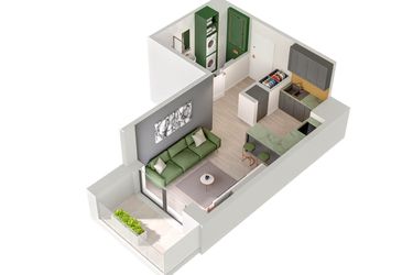 Rzut - Mieszkanie na sprzedaż 1 pokój o powierzchni 26,68 m² - numer C.39.B w Quercus bud. C