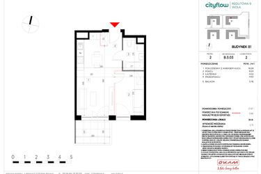 Rzut - Mieszkanie na sprzedaż 1 pokój o powierzchni 32,66 m² - numer D.3.03 w CityFlow