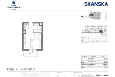 Rzut - Mieszkanie na sprzedaż 1 pokój o powierzchni 28,75 m² - numer HB0220 w Park Skandynawia V