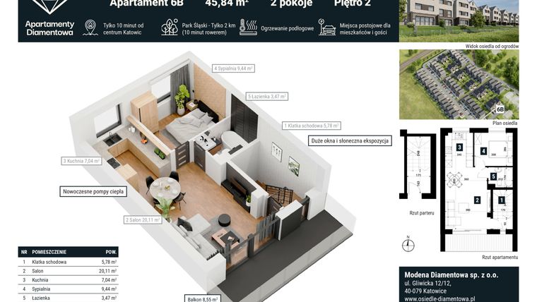 Rzut - Mieszkanie na sprzedaż 2 pokoje o powierzchni 54,17 m² - numer 6B w Apartamenty Diamentowa