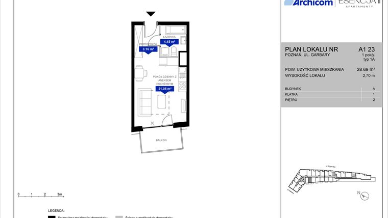 Rzut - Mieszkanie na sprzedaż 1 pokój o powierzchni 28,61 m² - numer A1.23 w Apartamenty Esencja II