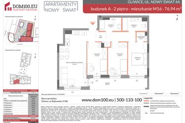 Rzut - Mieszkanie na sprzedaż 4 pokoje o powierzchni 76,94 m² - numer M16 w Apartamenty Nowy Świat