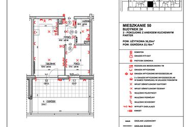 Rzut - Mieszkanie na sprzedaż 2 pokoje o powierzchni 36,25 m² - numer 50 w Osiedle 4 Pory Roku - Etap VIII