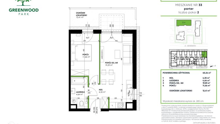 Rzut - Mieszkanie na sprzedaż 2 pokoje o powierzchni 40,24 m² - numer B 33 w Greenwood Park