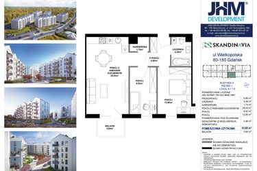 Rzut - Mieszkanie na sprzedaż 3 pokoje o powierzchni 63,89 m² - numer A.1.14 w Skandinavia