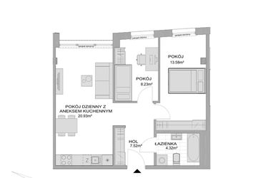 Rzut - Mieszkanie na sprzedaż 3 pokoje o powierzchni 56,35 m² - numer CP/R7/162 w Centralpark