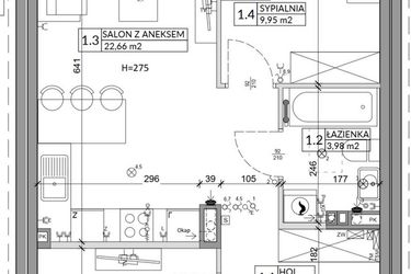 Rzut - Mieszkanie na sprzedaż 3 pokoje o powierzchni 56,89 m² - numer 57B w Osiedle Młodych etap IX