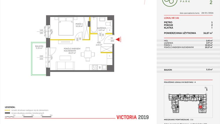 Rzut - Mieszkanie na sprzedaż 2 pokoje o powierzchni 36,79 m² - numer A.146 w Olchowy Park II