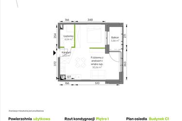 Rzut - Mieszkanie na sprzedaż 1 pokój o powierzchni 37,13 m² - numer C1/01/25 w WUWA Vita