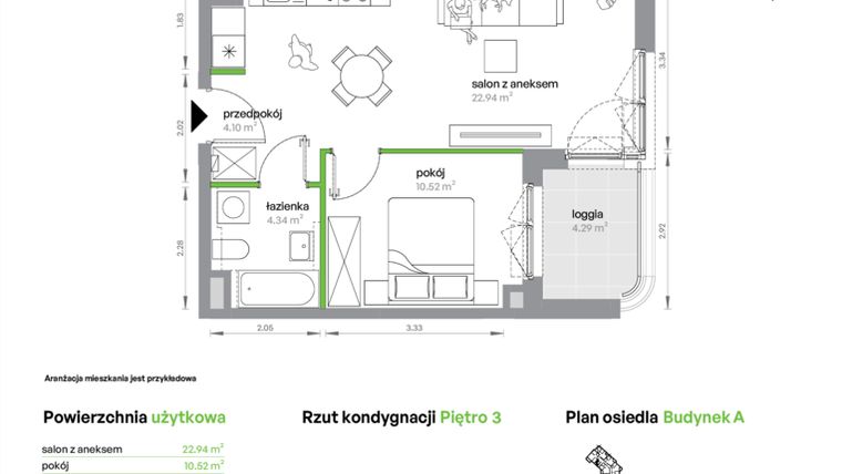 Rzut - Mieszkanie na sprzedaż 2 pokoje o powierzchni 41,9 m² - numer AA0305/4 w M Bemowo