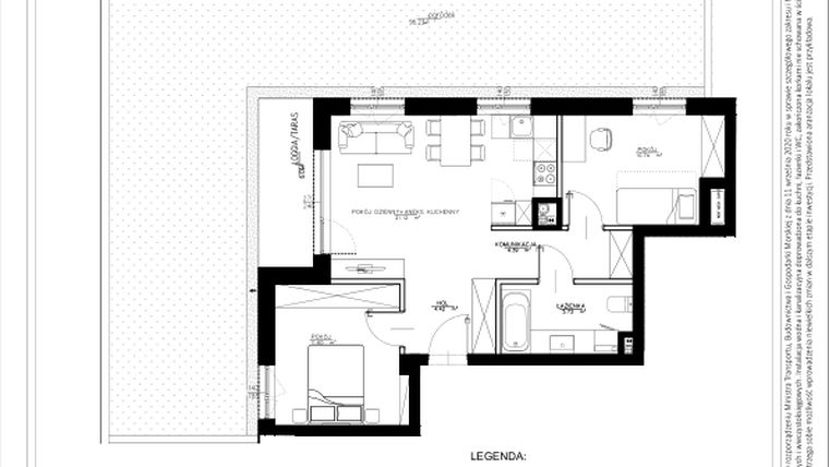 Rzut - Mieszkanie na sprzedaż 3 pokoje o powierzchni 57,63 m² - numer B34 w Osiedle pod Klonami "Klonowa 11"