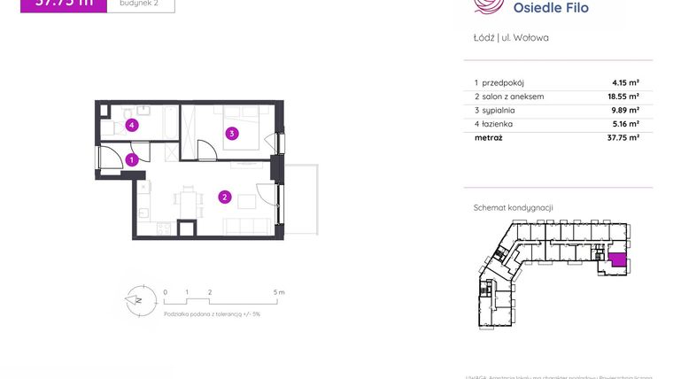 Rzut - Mieszkanie na sprzedaż 2 pokoje o powierzchni 37,75 m² - numer 2.C.4.10 w Murapol Osiedle Filo etap II