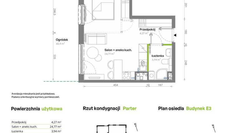 Rzut - Mieszkanie na sprzedaż 2 pokoje o powierzchni 32,98 m² - numer E3.00.01 w Południe Vita