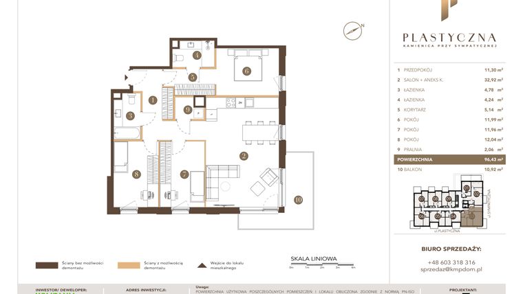 Rzut - Mieszkanie na sprzedaż 4 pokoje o powierzchni 96,43 m² - numer PK-LM-03 w Plastyczna Kamienica przy Sympatycznej