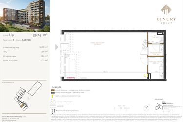 Rzut - Lokal użytkowy na sprzedaż 1 pokój o powierzchni 59,24 m² - numer LU9 w LUXURY POINT