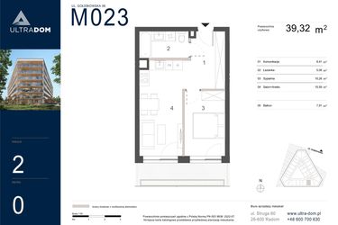 Rzut - Mieszkanie na sprzedaż 2 pokoje o powierzchni 39,32 m² - numer M023 w Ultradom