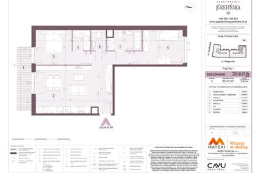 Rzut - Mieszkanie na sprzedaż 3 pokoje o powierzchni 65,01 m² - numer B.01.08 w Apartamenty Józefińska