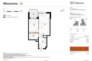 Rzut - Mieszkanie na sprzedaż 2 pokoje o powierzchni 38,67 m² - numer 12 w MY Głębocka