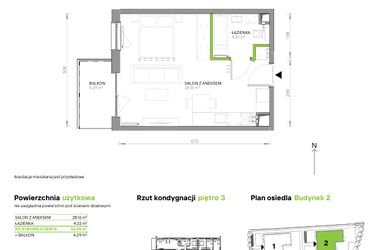 Rzut - Mieszkanie na sprzedaż 1 pokój o powierzchni 32,49 m² - numer III.3/2/34 w Via Flora