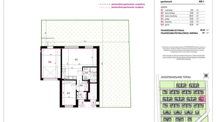 Rzut - Mieszkanie na sprzedaż 3 pokoje o powierzchni 62,4 m² - numer A18-1 w Aleja Kwitnącej Wiśni