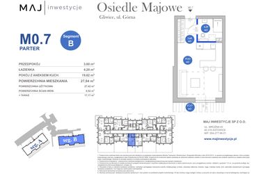 Rzut - Mieszkanie na sprzedaż 1 pokój o powierzchni 27,42 m² - numer M0.7 w Osiedle Majowe 2.0
