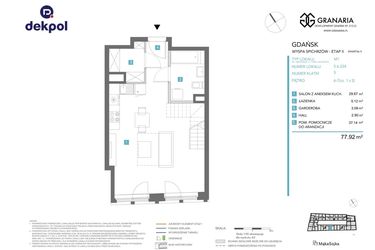 Rzut - Mieszkanie na sprzedaż 1 pokój o powierzchni 77,92 m² - numer 5.6.234.M w Granaria