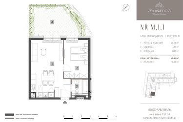 Rzut - Mieszkanie na sprzedaż 2 pokoje o powierzchni 40,81 m² - numer M.1.1 w Zamoyskiego 31