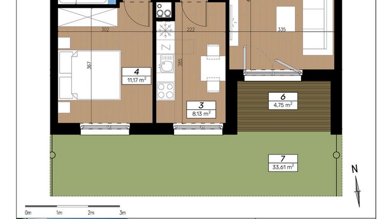 Rzut - Mieszkanie na sprzedaż 2 pokoje o powierzchni 45,44 m² - numer E/0/3 w Limone
