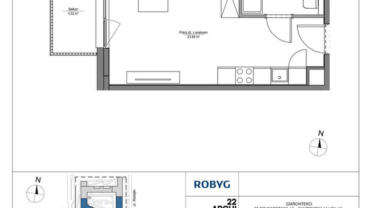 Rzut - Mieszkanie na sprzedaż 1 pokój o powierzchni 28,22 m² - numer LH/LHA/D/3/5 w Lira House