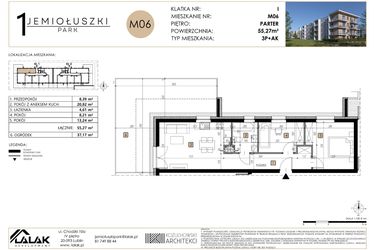 Rzut - Mieszkanie na sprzedaż 3 pokoje o powierzchni 55,27 m² - numer M06 w Jemiołuszki Park