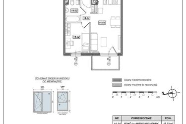 Rzut - Mieszkanie na sprzedaż 2 pokoje o powierzchni 36,21 m² - numer 6.A.14 w Urzeka bud. 6 i 7