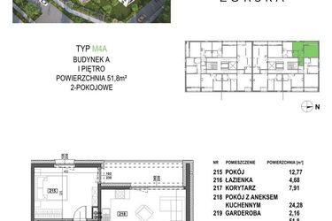 Rzut - Mieszkanie na sprzedaż 2 pokoje o powierzchni 51,8 m² - numer M4A.P2 w Apartamenty Żorska