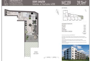 Rzut - Mieszkanie na sprzedaż 1 pokój o powierzchni 39,11 m² - numer M.C.09 w Cichy Zakątek