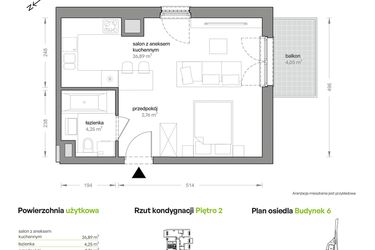 Rzut - Mieszkanie na sprzedaż 1 pokój o powierzchni 33,9 m² - numer B6/A/15 w Ceglana Park