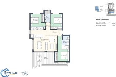 Rzut - Mieszkanie na sprzedaż 3 pokoje o powierzchni 94 m² - numer AP3 w Residencial Royal Park