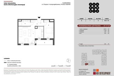 Rzut - Mieszkanie na sprzedaż 2 pokoje o powierzchni 47,17 m² - numer M.A.1.016 w CUKROWNIA