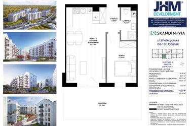 Rzut - Mieszkanie na sprzedaż 2 pokoje o powierzchni 43,33 m² - numer B.0.4 w Skandinavia