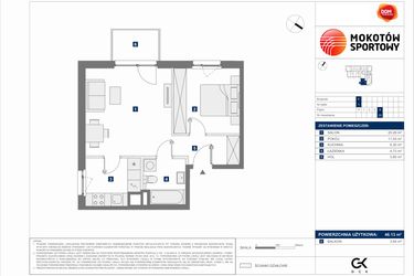 Rzut - Mieszkanie na sprzedaż 2 pokoje o powierzchni 46,13 m² - numer F.29 w Mokotów Sportowy