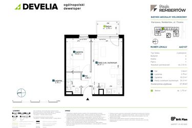 Rzut - Mieszkanie na sprzedaż 2 pokoje o powierzchni 37,95 m² - numer AA0107 w Stacja Rembertów