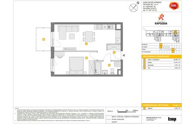 Rzut - Mieszkanie na sprzedaż 2 pokoje o powierzchni 41,08 m² - numer A.34 w Osiedle Rapsodia