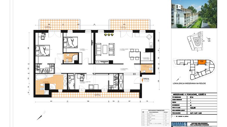 Rzut - Mieszkanie na sprzedaż 5 pokoi o powierzchni 123,5 m² - numer E57 w Apartamenty Wielicka I etap