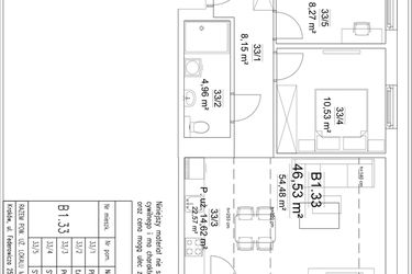 Rzut - Mieszkanie na sprzedaż 3 pokoje o powierzchni 46,53 m² - numer B1.33 w Osiedle Versus