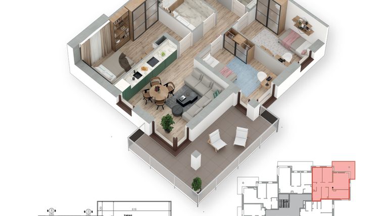 Rzut - Mieszkanie na sprzedaż 4 pokoje o powierzchni 72,79 m² - numer 11 w Villa Park - Etap III