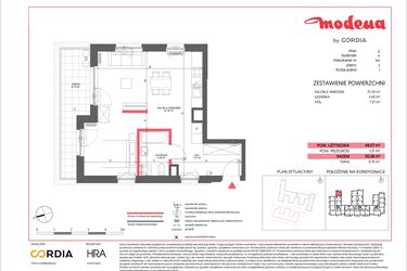 Rzut - Mieszkanie na sprzedaż 1 pokój o powierzchni 49,07 m² - numer A.162 w Modena II